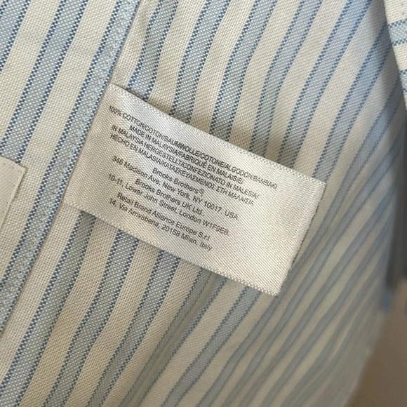 Brooks Brothers Regular Fit Non Iron Blue White Stripes Button Down Mens Size M - Picture 7 of 10
